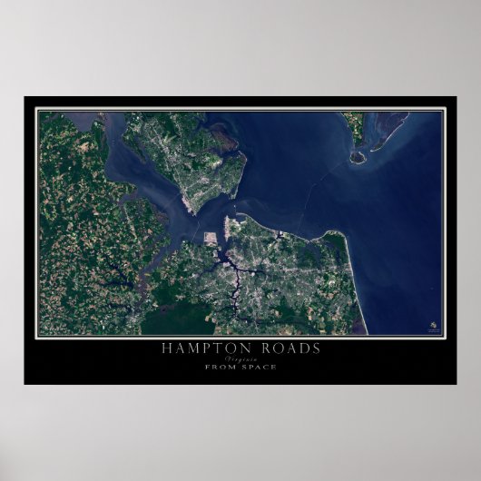 Hampton Roads Virginia van Ruimtesatellietkaart Poster (Voorkant)