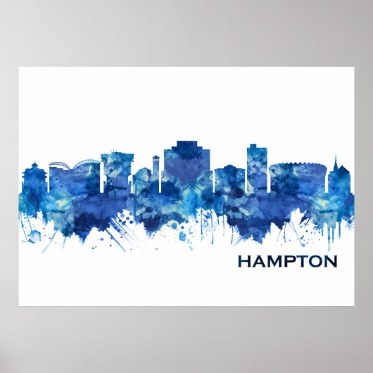 Hampton Virginia Skyline Blue Poster (Voorkant)
