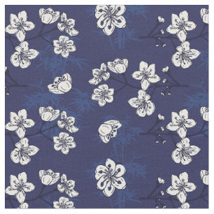 Hamptons Blauw Bloemen Botanisch Patroon Stof