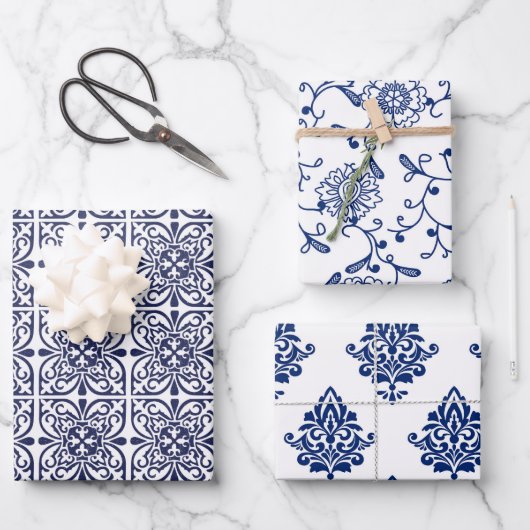 Hamptons Blauw en Wit Chic Patterned Inpakpapier Vel (Voorkant)