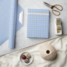 Hamptons Blauw Geruit Kust Cadeaupapier
