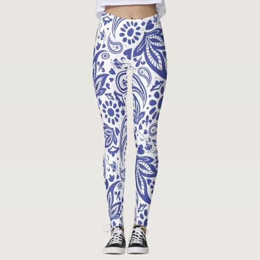 Hampton's Blauw Wit Boho Chic Paisley Leggings (Voorkant)