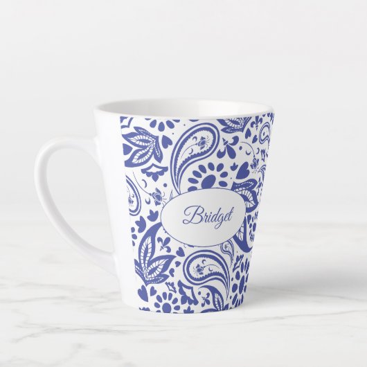 Hampton's Blauw Wit Decoratief Paisley Patroon Latte Mok (Links)