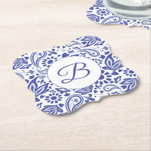 Hampton's Blauw Wit Paisley Decoratief Patroon Kartonnen Onderzetters