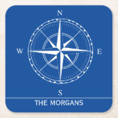 Hamptons Blue en White Ships Compass Nautical Kartonnen Onderzetters (Voorkant)