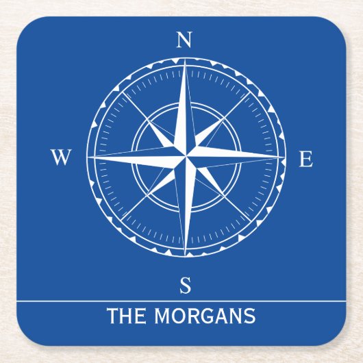 Hamptons Blue en White Ships Compass Nautical Kartonnen Onderzetters (Voorkant)