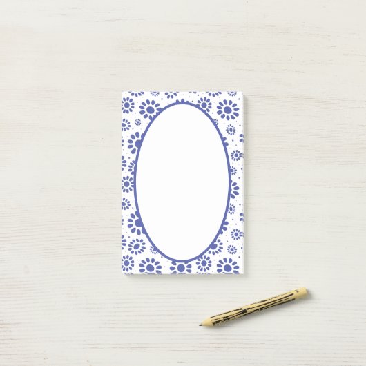 Hampton's Blue White Abstract Floral patterned Post-it® Notes (Op bureau)