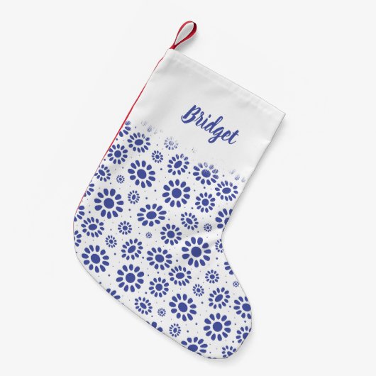 Hampton's Blue White Boho Daisy Patterned Kleine Kerstsok (Voorkant (Hangend))