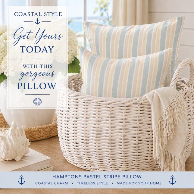 Hamptons Kuststreep Keukenhanddoek Kussen (Style your home with this coastal stripe pillow—perfect for relaxed, elegant Hamptons living)