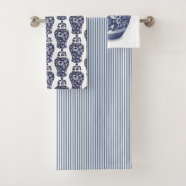Hamptons Marine Indigo Blauw Wit Ginger Jar Patroo Bad Handdoek