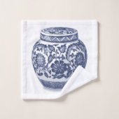 Hamptons Marine Indigo Blauw Wit Ginger Jar Patroo Bad Handdoek (Wasdoekje)