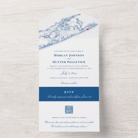 Hamptons Montauk Kaart Elegante QR code Bruiloft (Binnen)