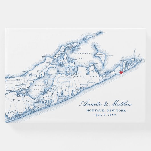 Hamptons Montauk Marine Blauw Bestemming Bruiloft Gastenboek (Voorkant)