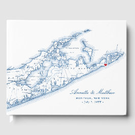Hamptons Montauk Marine Blauw Bestemming Bruiloft Gastenboek