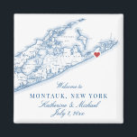 Hamptons Montauk Trouwfavoriet Magneet<br><div class="desc">Snelle en gemakkelijke bestelling! Deze Montauk trouwfavoriet magneet is perfect om toe te voegen aan de welkomstcadeaus voor je Hamptons trouwgasten, of personaliseer ze voor je trouwfeest. Het hart staat boven Montauk, maar je kan het hart verplaatsen door op "Bewerken met ontwerp tool" onder "Personaliseren" te klikken. Deze op maat...</div>