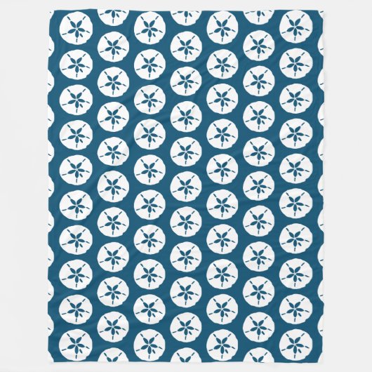 Hamptons Navy Blue en White Sand Dollar Seashells Fleece Deken (Voorkant)