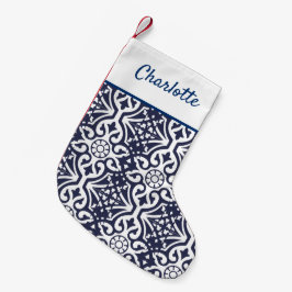 Hamptons Navy Blue en White Talavera Tegel Kleine Kerstsok