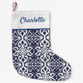 Hamptons Navy Blue en White Talavera Tegel Kleine Kerstsok (Voorkant)