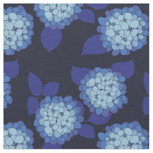 Hamptons Navy Blue Hydrangeas Floral Pattern Stof
