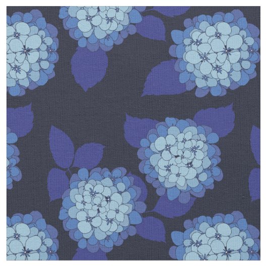 Hamptons Navy Blue Hydrangeas Floral Pattern Stof (Close Up)