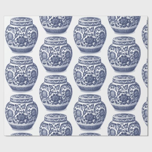 Hamptons Navy Blue White New England Ginger Jar Cadeaupapier (Vlak)