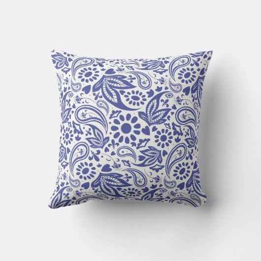 Hampton's stijl blauw en wit paisley patroon kussen (Achterkant)