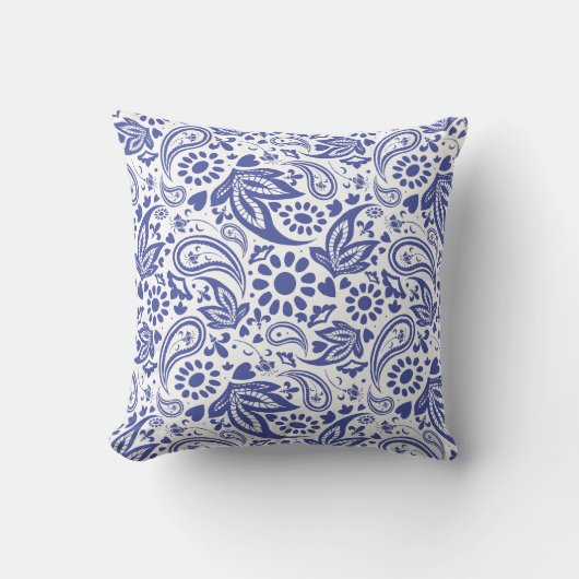Hampton's stijl blauw en wit paisley patroon kussen (Voorkant)