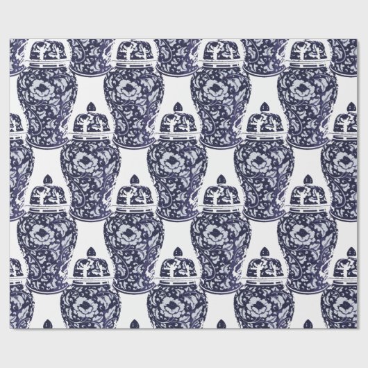 Hamptons Stijl Blauw Wit New England Ginger Jar Cadeaupapier (Vlak)