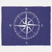 Hamptons Stijl Klassiek Blauw Wit Schepen Kompas Fleece Deken (Voorkant (Horizontaal))
