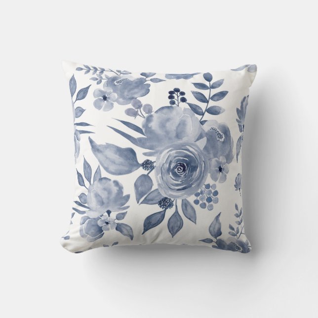 Hamptons Style Floral Cushion Navy Blue Kussen (Voorkant)