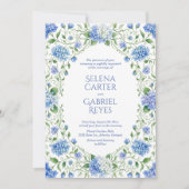 Hamptonstijl Blauwe Hortensia Watercolor Trouwdag Kaart (Voorkant)
