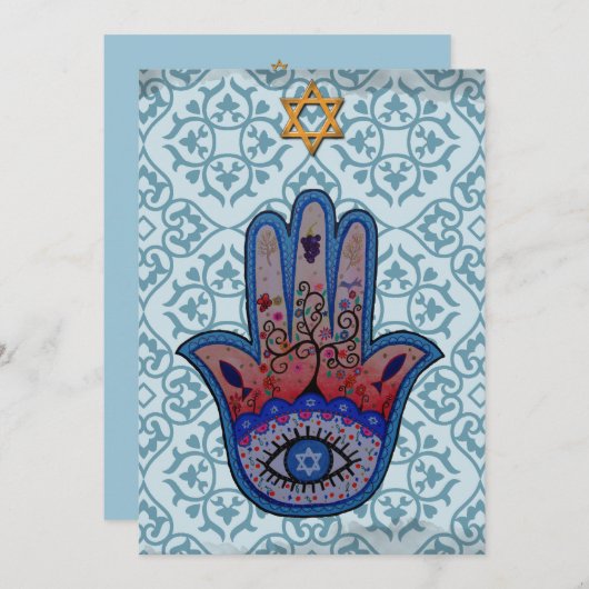 Hamsa Bar Bat Mitzvah Uitnodiging (Voorkant / Achterkant)