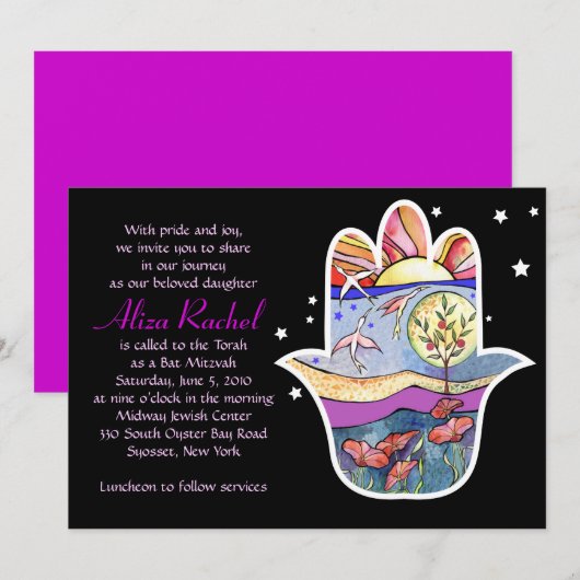 HAMSA BEAUTY Bat Mitzvah Uitnodiging (Voorkant / Achterkant)