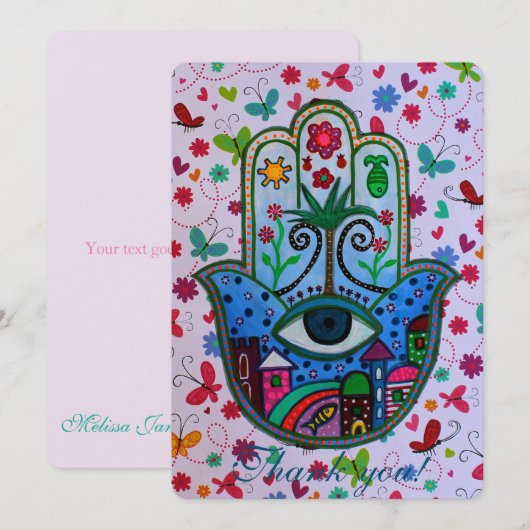 HAMSA B'NOT B'NAI BAR BAT MITZVAH DANK JE KAART (Voorkant / Achterkant)