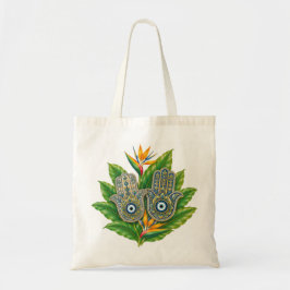 Hamsa Boze Oog met Vogel van de Paradijs Tropisch Tote Bag
