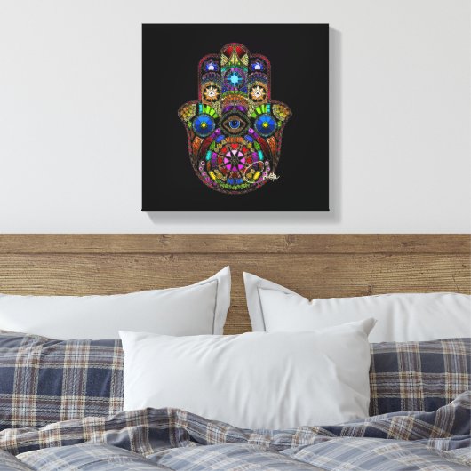 Hamsa Canvas Zwart (Insitu (Slaapkamer))