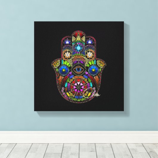 Hamsa Canvas Zwart (Insitu (Houten vloer))