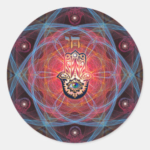 Hamsa - CHAI - Heilige Geometrie Ronde Sticker