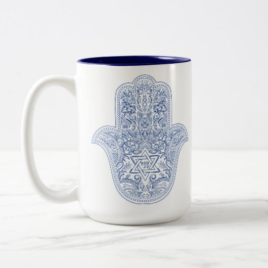 Hamsa Coffee Mok - Blauw & wit - Judaica Gifts (Links)