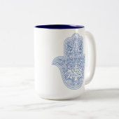 Hamsa Coffee Mok - Blauw & wit - Judaica Gifts (Voorkant rechts)
