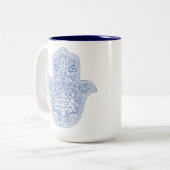Hamsa Coffee Mok - Blauw & wit - Judaica Gifts (Voorkant links)