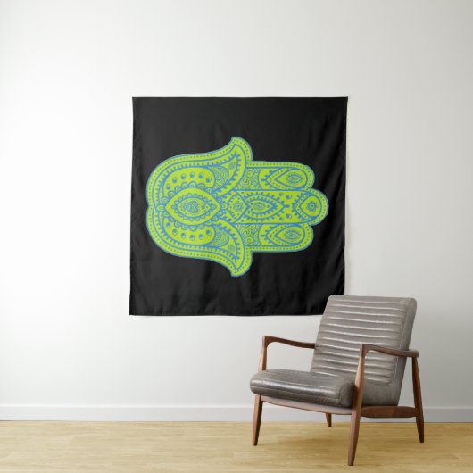 Hamsa Design Green & Black Backdrop Wandkleed (In Situ (horizontaal))