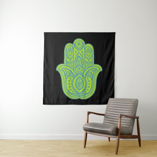 Hamsa Design Green & Black Backdrop Wandkleed (In situ)