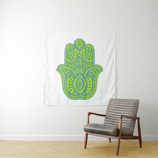Hamsa Design Green & White Backdrop Wandkleed (In situ)