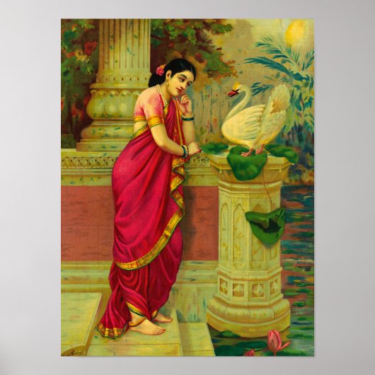 Hamsa en Damayanti door Raja Ravi Varma Poster (Voorkant)
