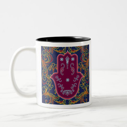 Hamsa en ster van David 2 mystieke joodse symbolen Tweekleurige Koffiemok (Links)