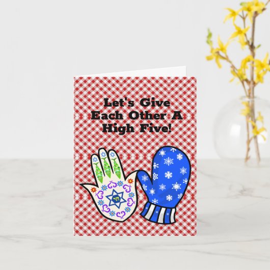 Hamsa en wanten Grappige Chrismukkah-kerstkaart Kaart (Gele Bloem)