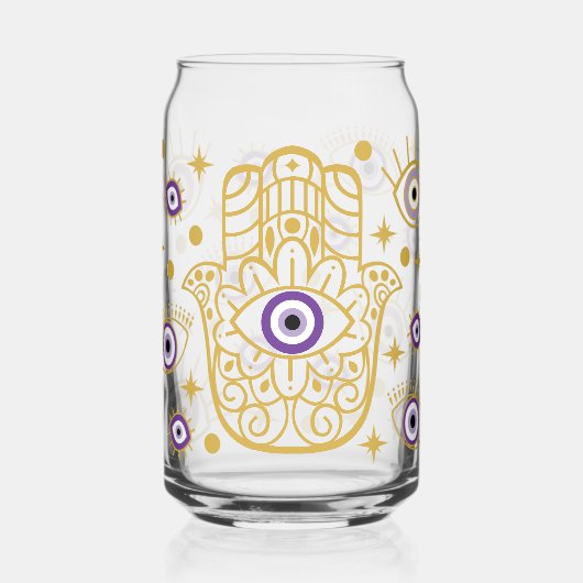 Hamsa Evil Eye Protection Paarse Blikvorm Glas (Links)