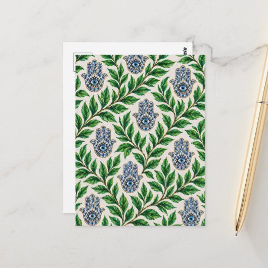 Hamsa Eye Botanisch Briefkaart (Voorkant / Achterkant in situ)