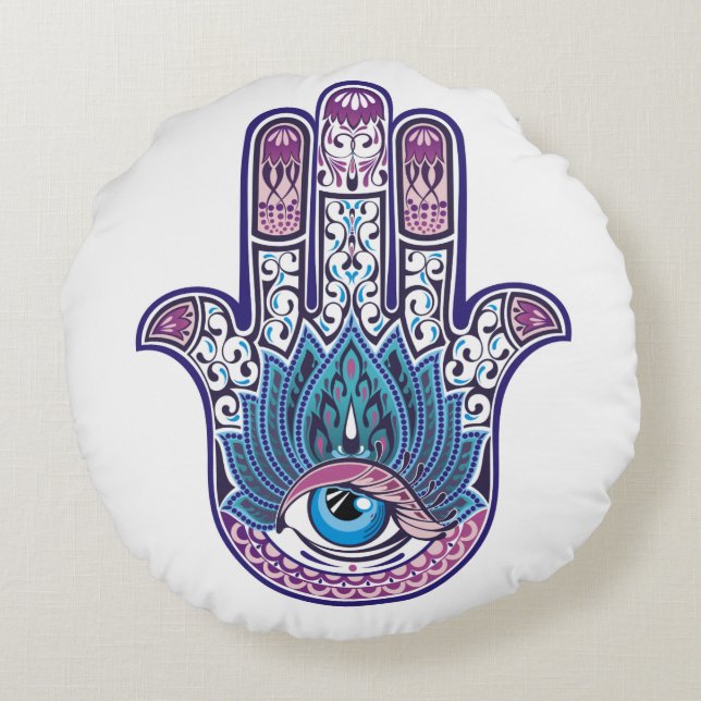 Hamsa Fatima Hand Pillow Rond Kussen (Achterkant)